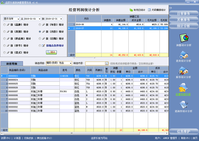 店家乐服装软件经营利润统计分析